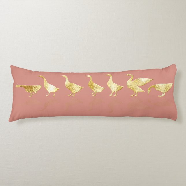 Personalised Cute Gold Foil Geese Rosy Pink  Body Cushion (Front)