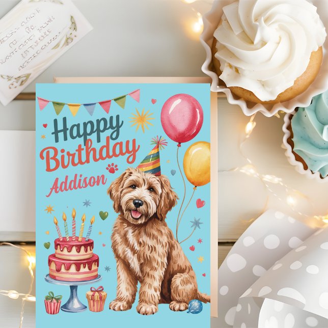 Personalised Cute Goldendoodle Birthday Card (Creator Uploaded)
