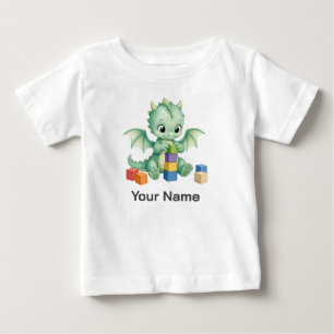 Personalised Cute Green Baby Dragon Building Block T-Shirt