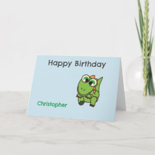 Personalised cute green dinosaurs blue birthday thank you card