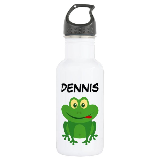 Personalised cute green frog cartoon custom name 532 ml water bottle (Front)