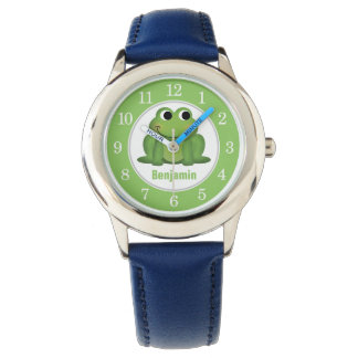Personalised Cute Green Frog Kids Watch
