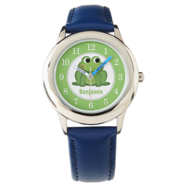 Personalised Cute Green Frog Kids Watch (Front)