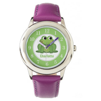 Personalised Cute Green Frog Kids Watch