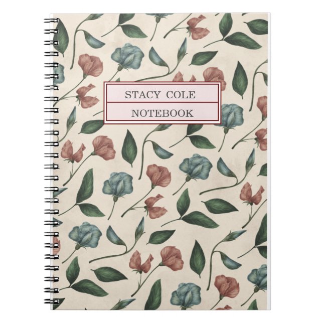 Personalised Cute Green Red Watercolor Floral Notebook (Front)