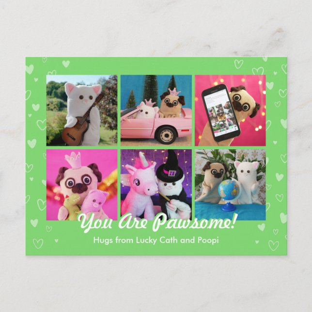  Personalised Cute Green Stylish Hearts Photo Postcard (Front)