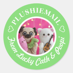 Personalised Cute Green Stylish Photo Mail Classic Round Sticker