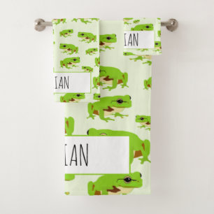 Personalised Cute Green Tree Frog Pattern  Bath Towel Set