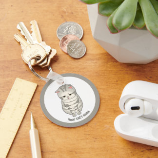 Personalised Cute Grey Cat Lover Keychain
