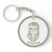Personalised Cute Grey Cat Lover Keychain