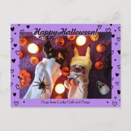 Personalised Cute Halloween Black Hearts Photo Postcard