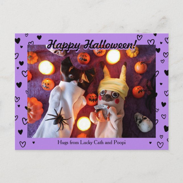 Personalised Cute Halloween Black Hearts Photo Postcard (Front)