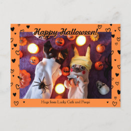 Personalised Cute Halloween Black Hearts Photo Postcard