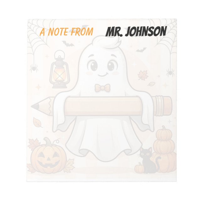 Personalised Cute Halloween Ghost Teacher Notepad (Front)