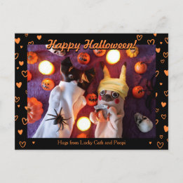 Personalised Cute Halloween Orange Hearts Photo Postcard