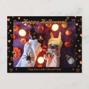 Personalised Cute Halloween Orange Hearts Photo Postcard