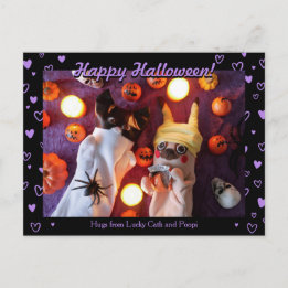 Personalised Cute Halloween Purple Hearts Photo  Postcard