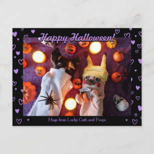 Personalised Cute Halloween Purple Hearts Photo  Postcard