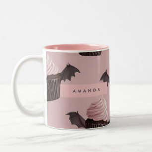 Personalised Cute Halloween Spooky Bat Cupcake Two-Tone Coffee Mug
