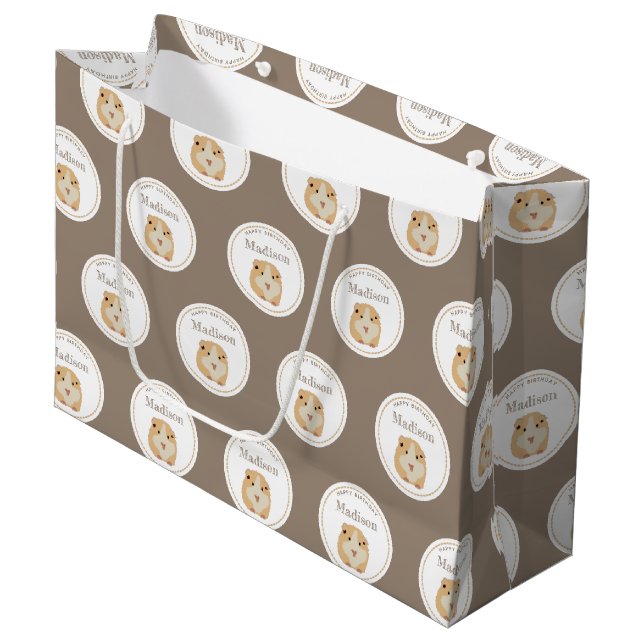 Personalised Cute Hamster Pattern Birthday Party  Large Gift Bag (Front Angled)