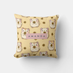 Personalised Cute Hamster & Yellow Flower Pattern Cushion