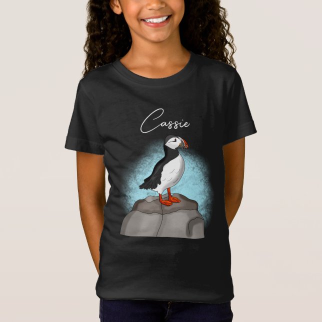 Personalised Cute Hand drawn Puffin T-Shirt (Front)