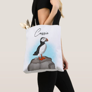 Personalised Cute Hand drawn Puffin Tote Bag