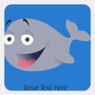 Personalised Cute Happy Whale on Blue Stickers