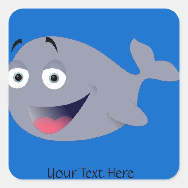 Personalised Cute Happy Whale on Blue Stickers (Front)