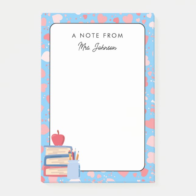 Personalised Cute Hearts Teacher Back to School Post-it Notes (Front)