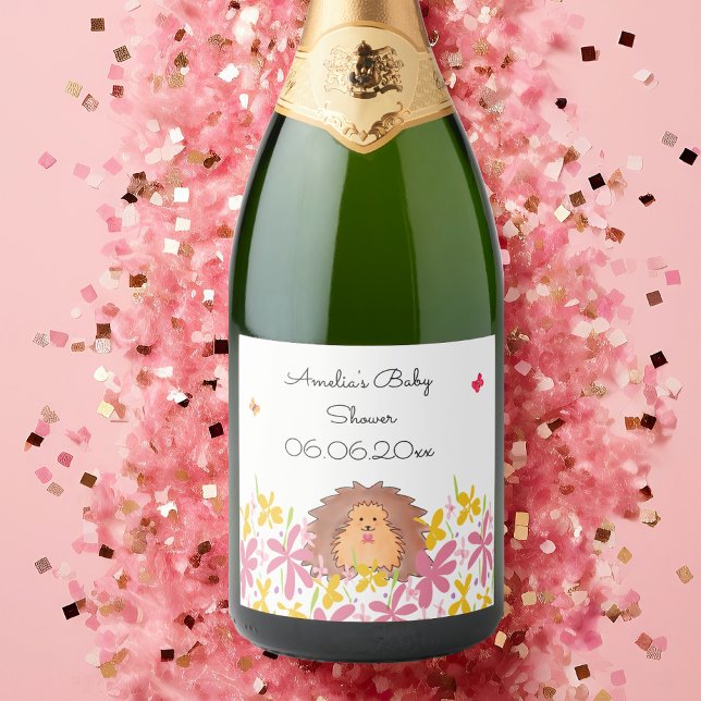 Personalised Cute Hedgehog Baby Shower Sparkling Wine Label (Creator Uploaded)