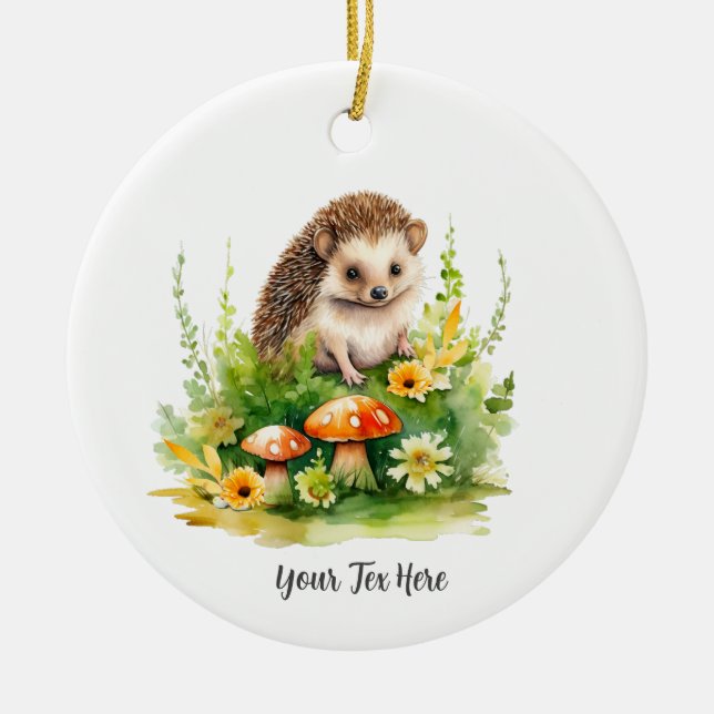 Personalised Cute Hedgehog Ceramic Tree Decoration (Front)