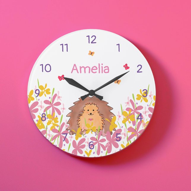 Personalised Cute Hedgehog Kids Bedroom  Large Clock (Creator Uploaded)