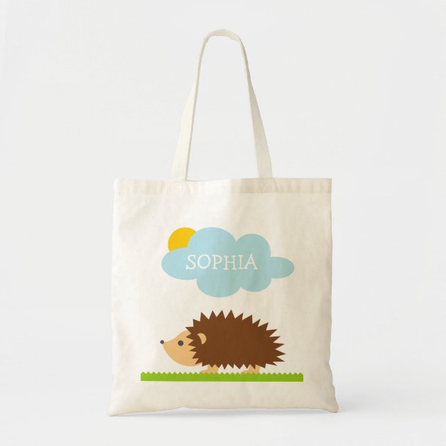 Personalised cute hedgehog kid's tote bag (Front)