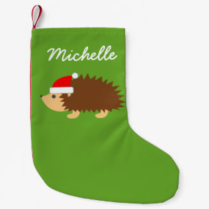 Personalised cute hedgehog santa hat kids Holiday Small Christmas Stocking