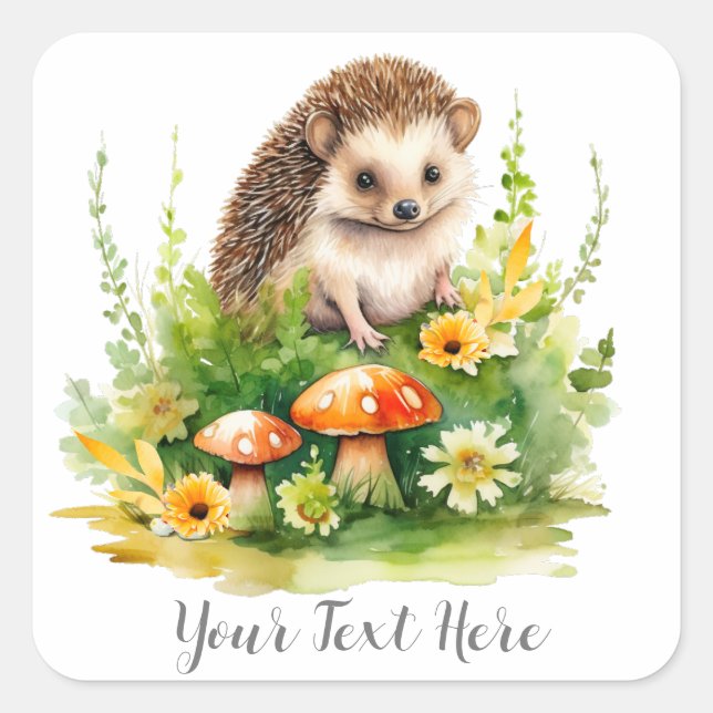 Personalised Cute Hedgehog Square Sticker (Front)