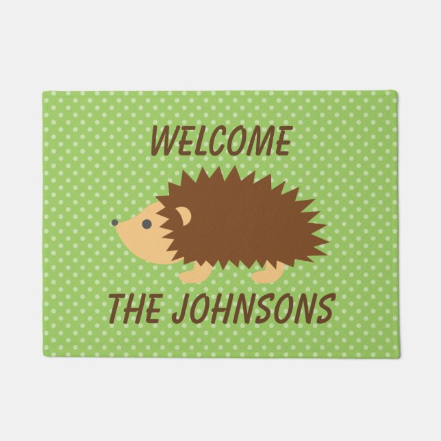 Personalised cute hedgehog welcome door mat (Front)