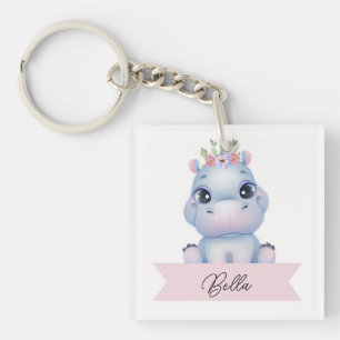 Personalised cute hippo  key ring