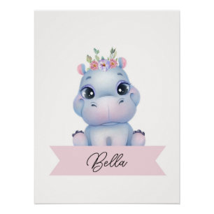Personalised cute hippo Nursery  Poster