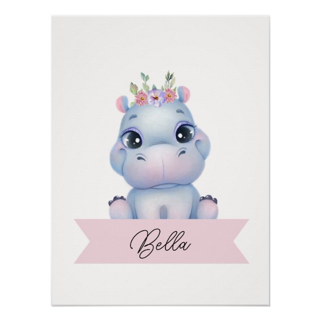 Personalised cute hippo Nursery  Poster (Front)