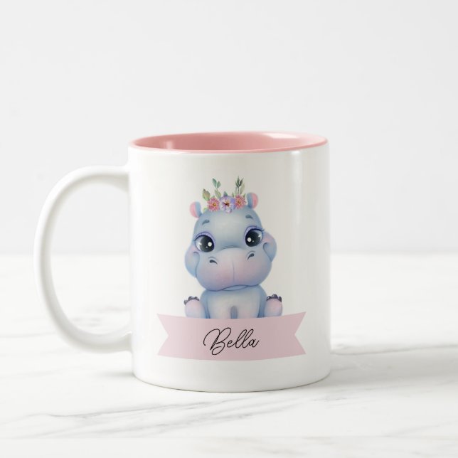 Personalised cute hippo  Two-Tone coffee mug (Left)