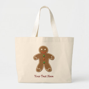 Personalised Cute Holiday Gingerbread Man Large Tote Bag