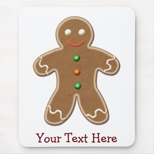 Personalised Cute Holiday Gingerbread Man Mouse Mat (Front)