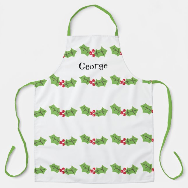 Personalised Cute Holly & Berries Christmas Apron (Front)
