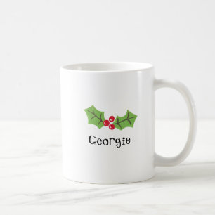 Personalised Cute Holly & Berries Christmas Coffee Mug