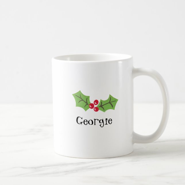 Personalised Cute Holly & Berries Christmas Coffee Mug (Right)