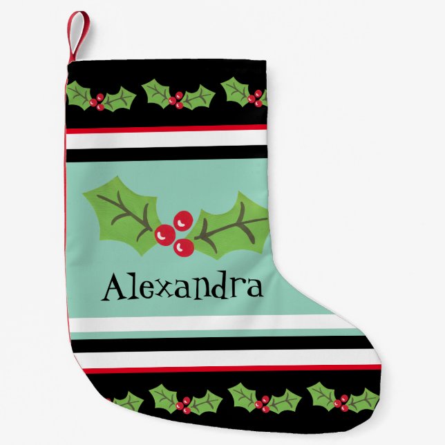 Personalised Cute Holly & Berries Small Christmas Stocking (Front)