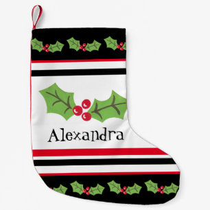 Personalised Cute Holly & Berries Small Christmas Stocking