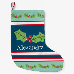 Personalised Cute Holly & Berries Small Christmas Stocking