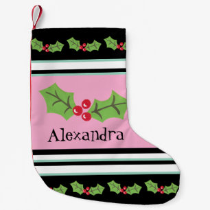 Personalised Cute Holly & Berries Small Christmas Stocking